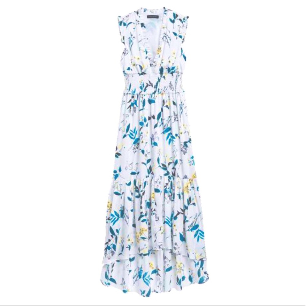 BANANA REPUBLIC BOHO RUFFLE V NECK FLORAL MAXI DRESS SIZE 4 NEW WITH TAGS